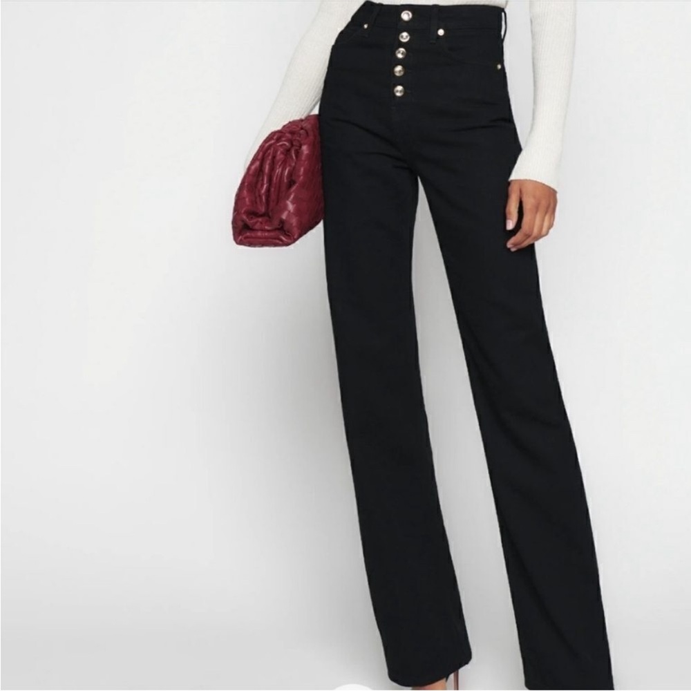 Reformation Wilder Black High-Rise Wide Leg Button-Front Jeans - Picture 4 of 9